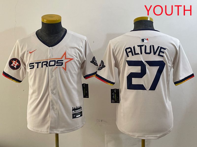 Youth Houston Astros 27 Altuve Cream Three generations Joint Name 2025 Nike MLB Jersey style 4115